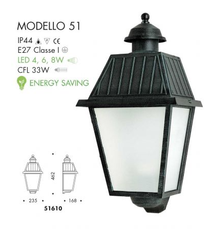 ILLUMINAZIONE DA ESTERNO MEZZA LANTERNA IN ALLUMINIO CON VETRO SATINATO ART.51